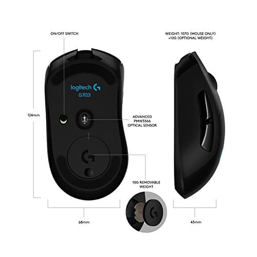 Logitech G703 Black Wireless Optical Mouse image