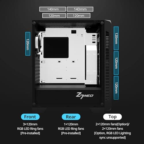 Zalman Z7 NEO ATX Mid Tower Black Tempered Glass Side Panel, USB 3.2 Gen 1 Type-A, USB 2.0 Type-A image