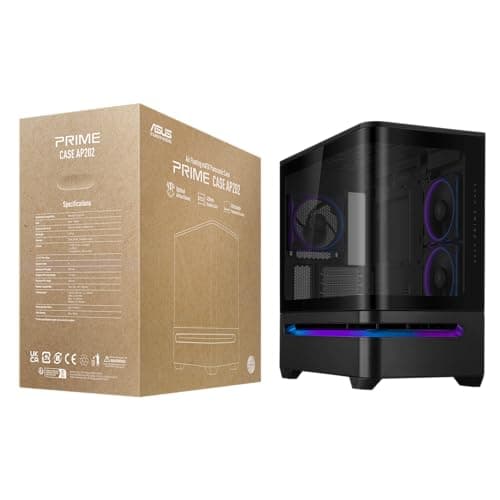Asus Prime AP202 Micro ATX Mid Tower Black with Tempered Glass Side Panel and USB 3.2 Gen 2x2 Type-C, USB 3.2 Gen 1 Type-A image