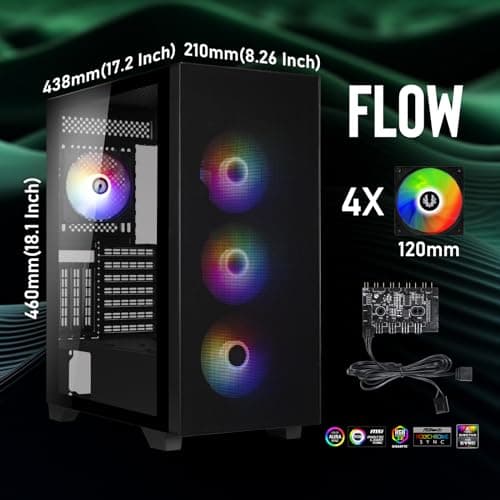BitFenix FLOW ATX Mid Tower Black Tempered Glass Side Panel image