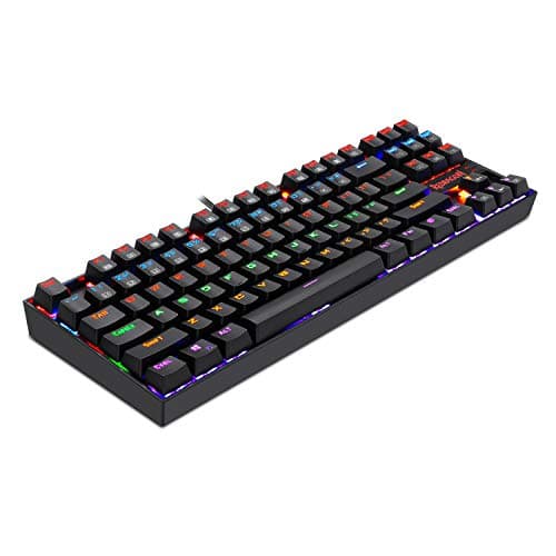 Redragon K552 Mechanical Gaming Keyboard, RGB Rainbow Backlit, 87 Keys, Tenkeyless, Compact Steel Construction with Cherry MX Blue Switches for Windows PC Gamer (Black) image
