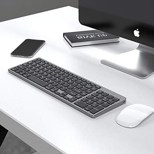 Bluetooth Keyboard, Jelly Comb Rechargeable Slim BT Wireless Keyboard with Number Pad Full Size Design for Laptop Desktop PC Tablet, Windows iOS Android-Gray image