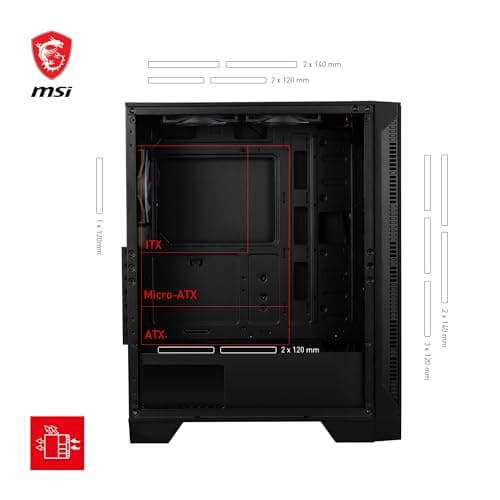 MSI MAG FORGE 120A AIRFLOW ATX Mid Tower Black Tempered Glass Side Panel, USB 3.2 Gen 1 Type-A image