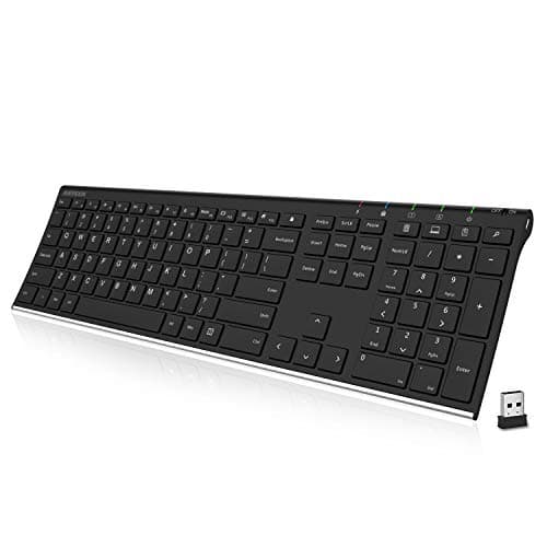Arteck 2.4G Wireless Keyboard Stainless Steel Ultra Slim Full Size Keyboard with Numeric Keypad for Computer/Desktop/PC/Laptop/Surface/Smart TV and Windows 10/8/ 7 Built in Rechargeable Battery main image