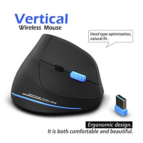 ZLOT Vertical Wireless Mouse,2.4G USB Optical Ergonomic Mice with 3 Adjustable DPI 1000/1600/2400 and 6 Buttons for Laptop, PC, Computer, Desktop, Black image