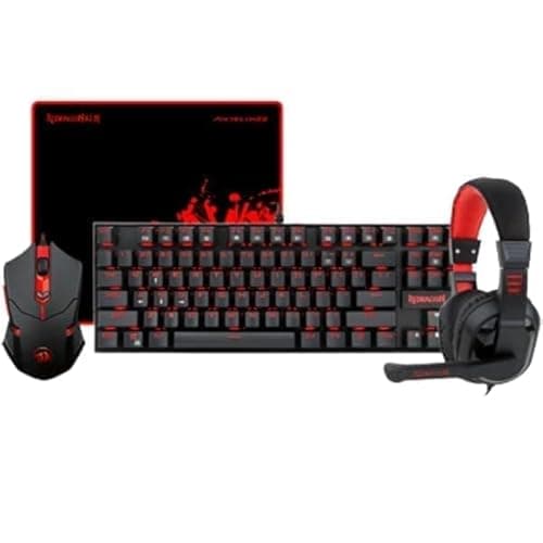 Redragon K552-BB Mechanical Gaming Keyboard and Mouse Combo & Large Mouse Pad & PC Gaming Headset with Mic, 87 Key RED LED Backlit Keyboard for Windows PC (Keyboard, Mouse, Headset Mousepad Set) image