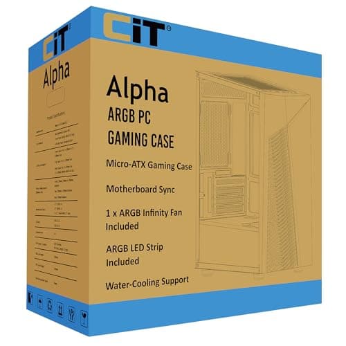 CiT Alpha Micro ATX Mid Tower Black with Tempered Glass Side Panel and USB 3.2 Gen 1 Type-A USB 2.0 Type-A image