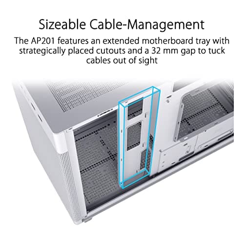 Asus Prime AP201 Micro ATX Mini Tower White Tempered Glass Side Panel, USB 3.2 Gen 2 Type-C, USB 3.2 Gen 1 Type-A image