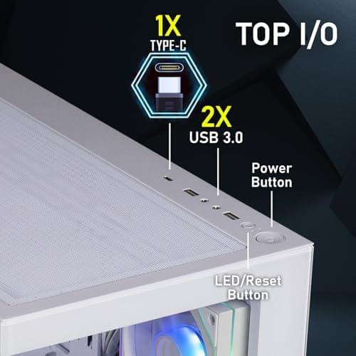 BitFenix CETO300 ATX Mid Tower White with Tempered Glass Side Panel and USB 3.2 Gen 2 Type-C USB 3.2 Gen 1 Type-A image