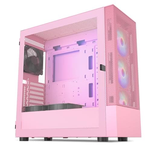 Vetroo AL600 ATX Mid Tower Pink with Tempered Glass Side Panel and USB 3.2 Gen 1 Type-A, USB 2.0 Type-A Front Panel image