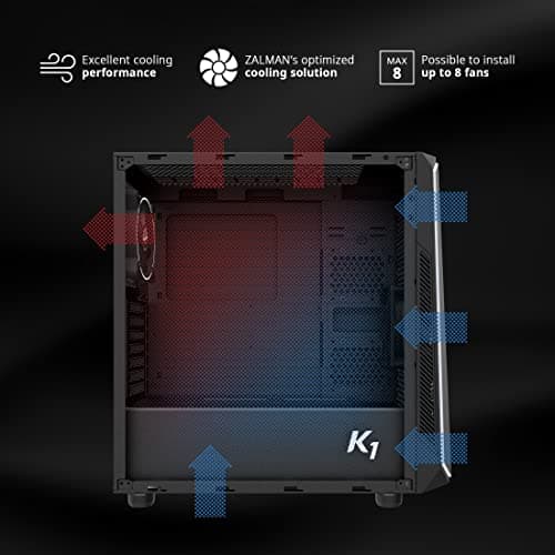 Zalman K1 ATX Mid Tower Black Acrylic Side Panel, USB 3.2 Gen 1 Type-A, USB 2.0 Type-A image