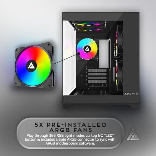 Apevia PRISM Micro ATX Mid Tower Black with Tempered Glass Side Panel and USB 3.2 Gen 1 Type-A, USB 2.0 Type-A image