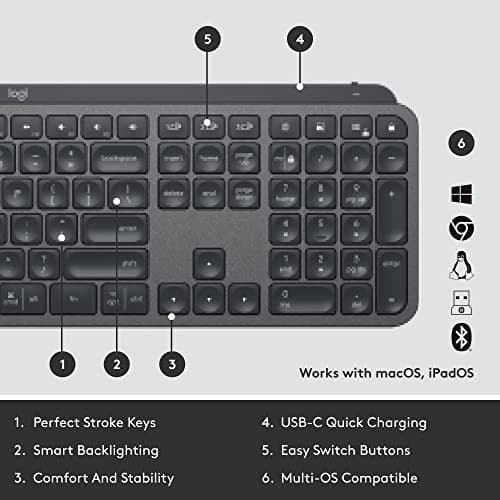 Logitech MX Keys Bluetooth Wireless Wired Wired Slim Keyboard image