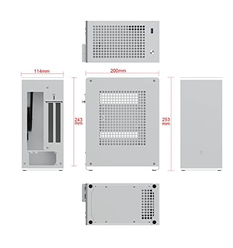 ZZEW A1 Plus Mini-ITX Tower Silver Mesh Side Panel, USB 3.2 Gen 1 Type-A Front Panel, 200 x 114 x 253 mm image