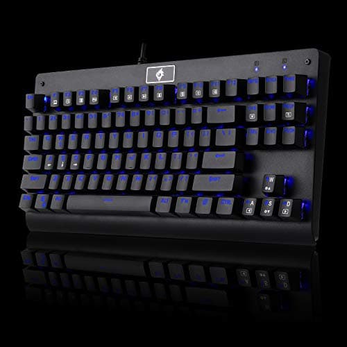 EagleTec KG040 Mechanical Gaming Keyboard Illuminated Blue Switches Cherry MX Equivalent Compact Keyboard Tenkeyless with 87 Keys for Windows PC Gamers (Blue LED Backlit) image