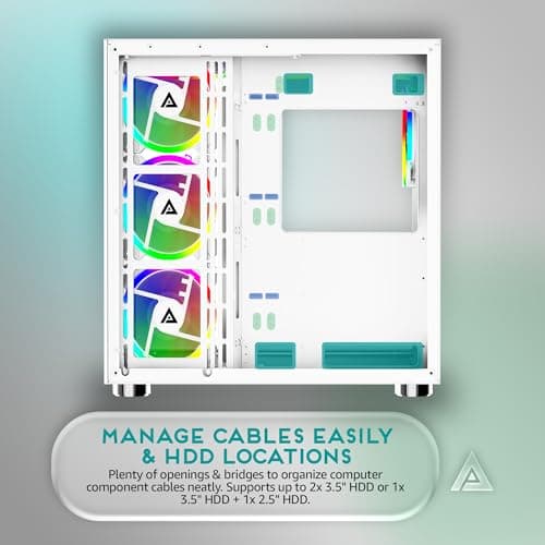 Apevia Prism Elite ATX Mid Tower White Tempered Glass Side Panel, USB 3.2 Gen 1 Type-A, USB 2.0 Type-A image