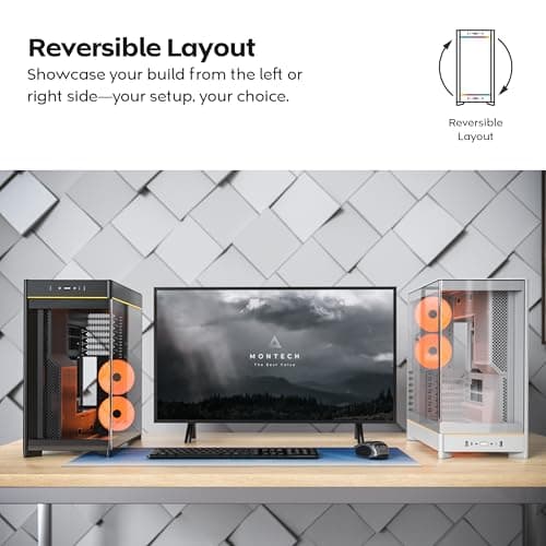 Montech HS02 Pro ATX Mid Tower White Tempered Glass Side Panel with USB 3.2 Gen 2 Type-C and USB 3.2 Gen 1 Type-A image