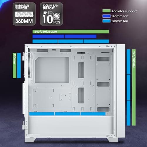 Vetroo AL800 ATX Mid Tower White with Tempered Glass Side Panel and USB 3.2 Gen 2 Type-C, USB 3.2 Gen 1 Type-A, USB 2.0 Type-A Front Panel image