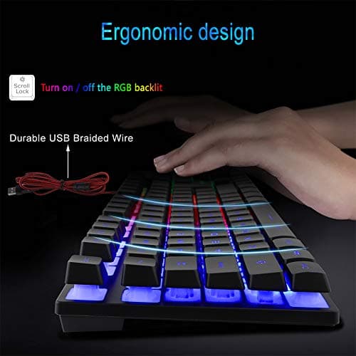 RGB Gaming Keyboard and Backlit Mouse Combo,BlueFinger USB Wired Backlit Keyboard,LED Gaming Keyboard Mouse Set for Laptop PC Computer Game and Work image