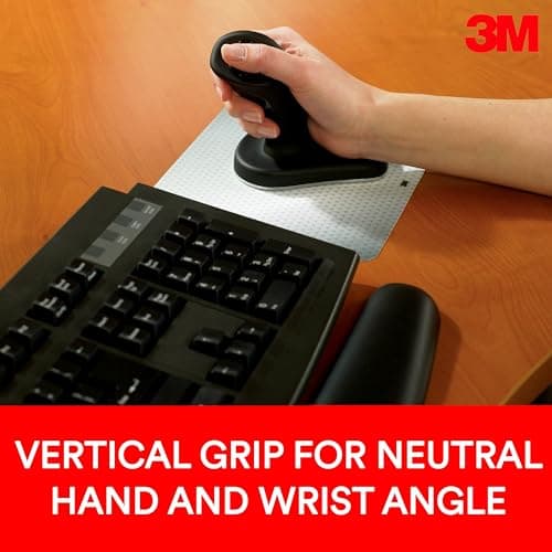 3M Wireless Ergonomic Optical Mouse, Patented Vertical Grip Design Keeps Your Hand and Wrist at a Neutral Angle for Comfort, USB Plug and Play, Soft-Touch Surface, Small Size, Black (EM550GPS) image