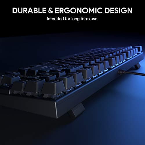 AUKEY Mechanical Keyboard, TKL Gaming Keyboard with Blue Switches, 87-Key 100% Anti-Ghosting with Metal Panel and Water Resistant Design for PC and Laptop, Black image