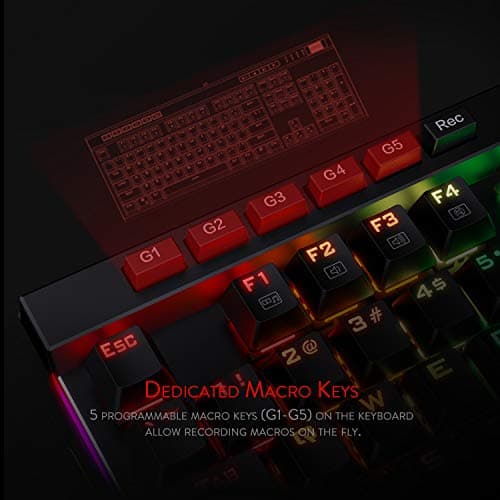 Redragon K580 VATA RGB LED Backlit Mechanical Gaming Keyboard with Macro Keys & Dedicated Media Controls, Onboard Macro Recording (Blue Switches) image