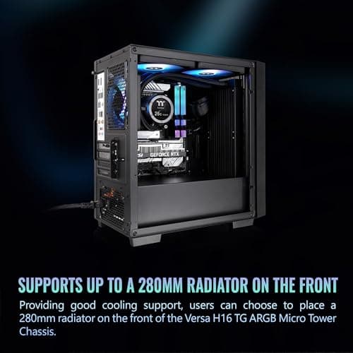 Thermaltake Versa H16 ARGB Micro ATX Mini Tower Black with Tempered Glass Side Panel and USB 3.2 Gen 1 Type-A, USB 2.0 Type-A image