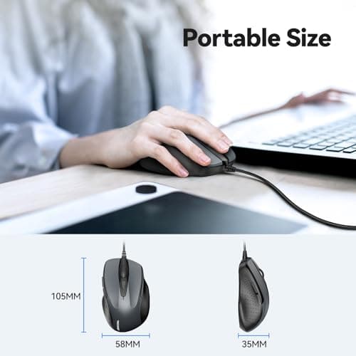 TECKNET 6-Button USB Wired Mouse with Side Buttons, Optical Computer Mouse with 1000/2000DPI, Ergonomic Design, 5ft Cord, Support Laptop Chromebook PC Desktop Mac Notebook-Grey image