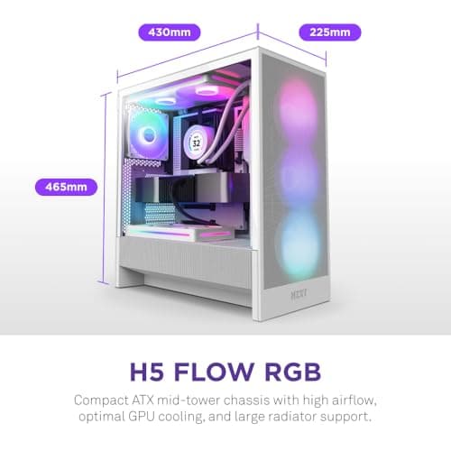 NZXT H5 Flow RGB (2024) ATX Mid Tower White Tempered Glass Side Panel with USB 3.2 Gen 2x2 Type-C and USB 3.2 Gen 1 Type-A image