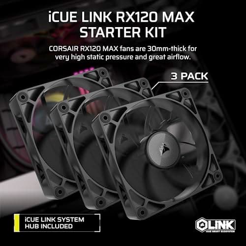 Corsair iCUE LINK RX120 MAX Starter Kit 120mm Black PWM 71.6 CFM 3-Pack image