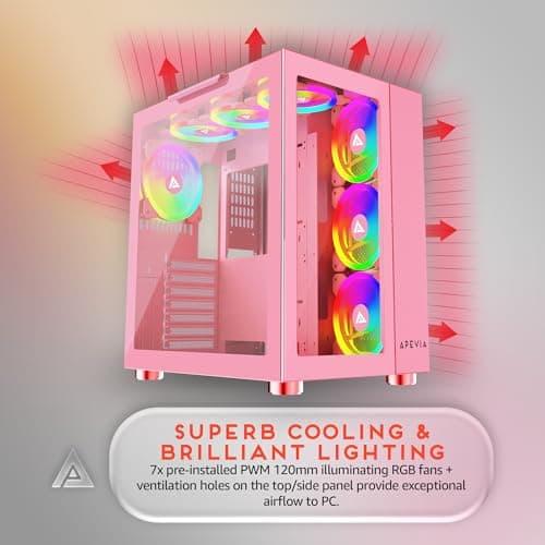 Apevia Prism Elite ATX Mid Tower Pink with Tempered Glass Side Panel, USB 3.2 Gen 1 Type-A, USB 2.0 Type-A image