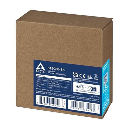 ARCTIC S12038-8K 120mm Black PWM 220 CFM 1-Pack image