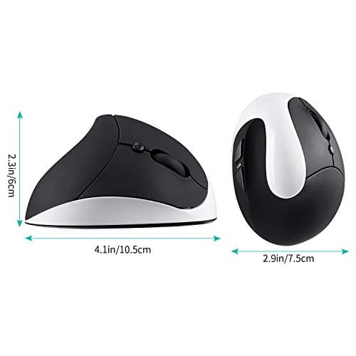 Vertical Mouse, AURTEC Rechargeable 2.4G Wireless Ergonomic Mice with USB Receiver, 6 Buttons and 3 Adjustable DPI 800/1200/1600, White image