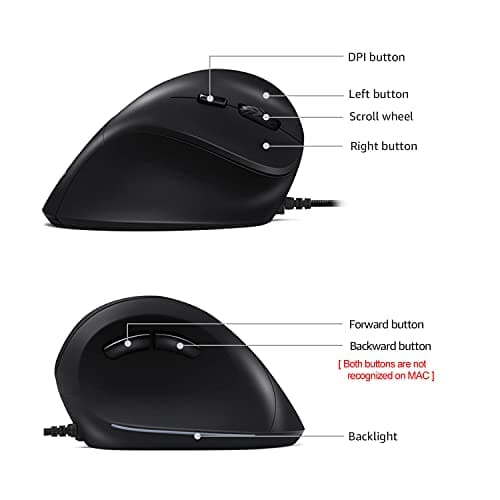 Wired Ergonomic Mouse, AUTLEY Vertical Mouse USB Wired Mouse for Laptop Desktop Computer Mac, 1000/1600/2400/3200 DPI, Better for Large Hands, Black image