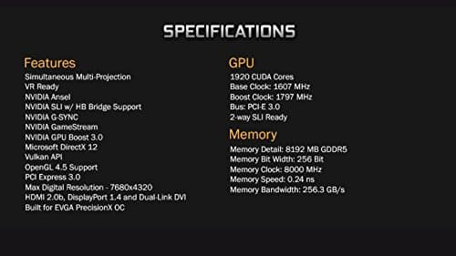 EVGA FTW GAMING ACX 3.0 GeForce GTX 1070 8GB GDDR5 Black / Gray image