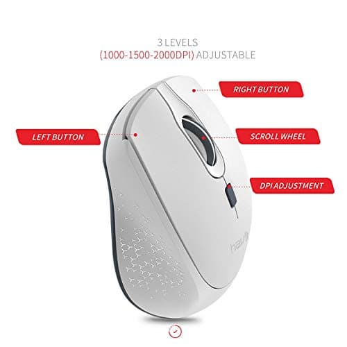 Havit 2.4G Wireless Mouse 2000DPI Optical Mini Portable Mobile with USB Receiver, 3 Adjustable DPI Levels, 4 Buttons for Notebook, PC, Laptop, Computer, MacBook (White) image