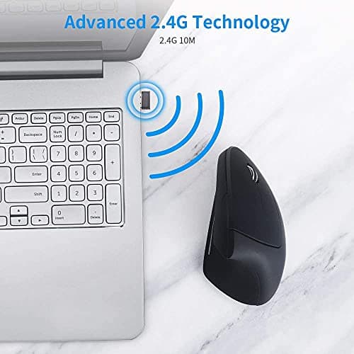 Neverstop Wireless Vertical Mouse, 2.4G Wireless Ergonomic Optical Mouse with 3 Adjustable 800/1200 /1600 DPI, 6 Buttons Compatible Laptop, PC, Computer, Desktop, Notebook image