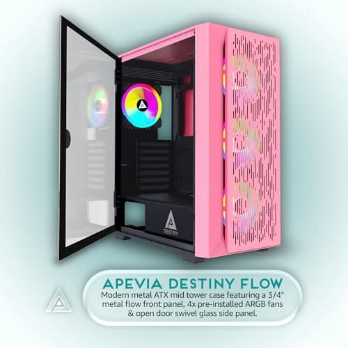 Apevia Destiny Flow ATX Mid Tower Pink Tempered Glass Side Panel image