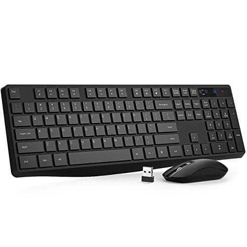 VicTsing Keyboard and Mouse Combo[Energy Saving], 2.4G Wireless Keyboard and Mouse, Full Size Wireless Keyboard, Slim DPI Adjustable Mouse, Independent On/Off Switch, Num/Caps/Power Indicator, Black image