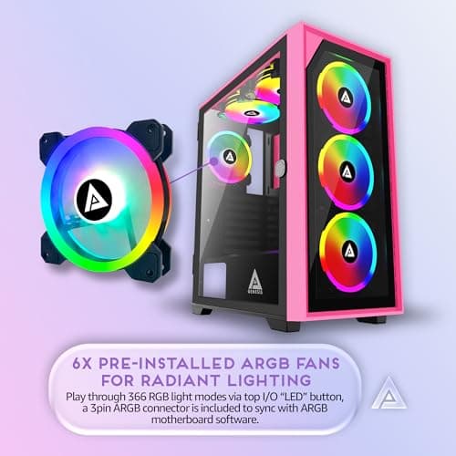 Apevia Genesis Pro ATX Mid Tower Pink with Tempered Glass Side Panel and USB 3.2 Gen 1 Type-C / USB 2.0 Type-A image