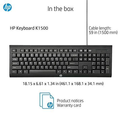 HP Wired USB Keyboard K1500 (Black) (H3C52AA#ABA) image