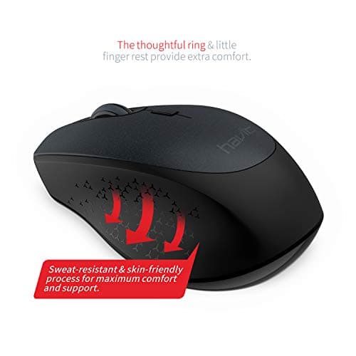 Havit 2.4G Wireless Mouse 2000DPI Optical Mini Portable Mobile with USB Receiver, 3 Adjustable DPI Levels, 4 Buttons for Notebook, PC, Laptop, Computer, MacBook (Black) image