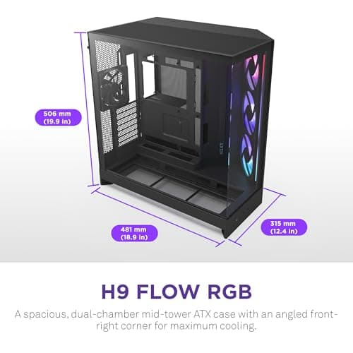 NZXT H9 Flow RGB (2025) ATX Mid Tower Black Tinted Tempered Glass USB 3.2 Gen 2x2 Type-C USB 3.2 Gen 1 Type-A image