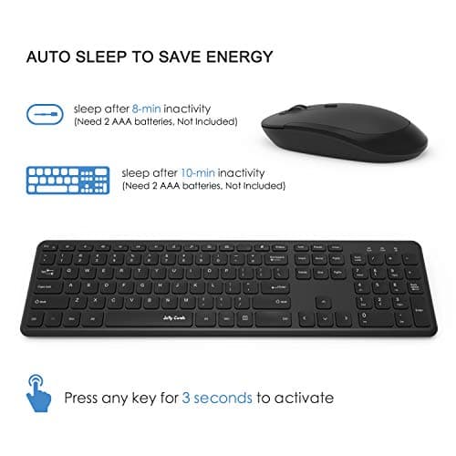 Wireless Keyboard and Mouse, Jelly Comb 2.4GHz Ultra Thin Full Size Wireless Keyboard Mouse Combo Set with Number Pad for Computer, Laptop, PC, Desktop, Notebook, Windows 7, 8, 10-(Black) image