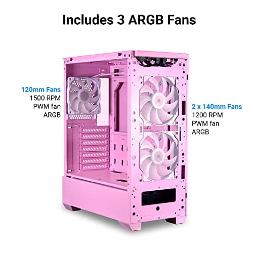 Lian Li LANCOOL 205 Mesh C ATX Mid Tower Pink Tempered Glass Side Panel, USB 3.2 Gen 2 Type-C, USB 3.2 Gen 1 Type-A image