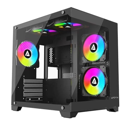 Apevia PRISM Micro ATX Mid Tower Black with Tempered Glass Side Panel and USB 3.2 Gen 1 Type-A, USB 2.0 Type-A image