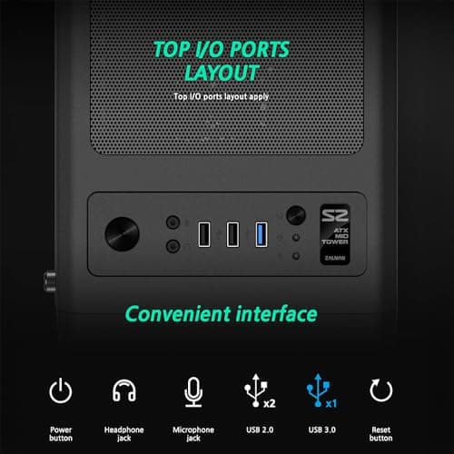 Zalman S2 ATX Mid Tower Black with Tempered Glass Side Panel and USB 3.2 Gen 1 Type-A, USB 2.0 Type-A image