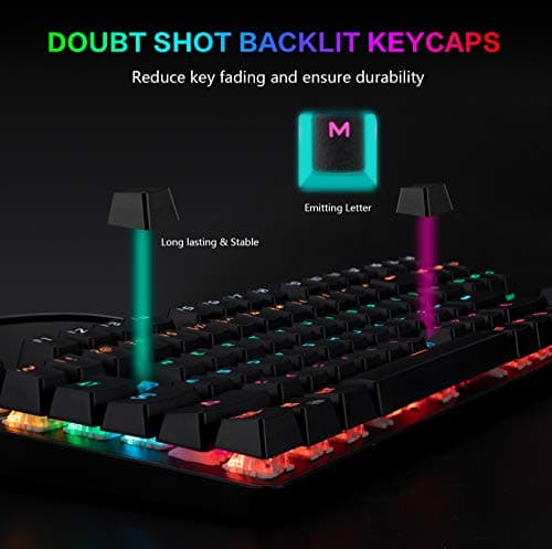 CHONCHOW Rainbow LED Backlit Mechanical Gaming Keyboard Wired USB Compact 87-Keys Blue Switches Mechanical RGB Gaming Keyboard for Windows PC Gamers(Black) image