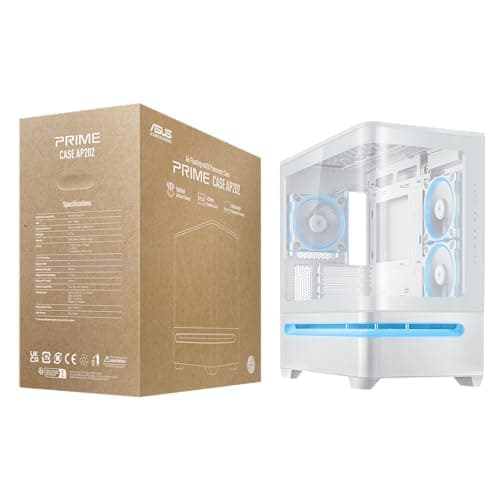 Asus Prime AP202 Micro ATX Mid Tower White with Tempered Glass Side Panel and USB 3.2 Gen 2x2 Type-C / USB 3.2 Gen 1 Type-A image