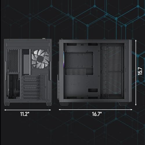 Vetroo AL700 ATX Mid Tower Black with Tempered Glass Side Panel and Front Panel USB 3.2 Gen 2 Type-C, USB 3.2 Gen 1 Type-A, USB 2.0 Type-A image